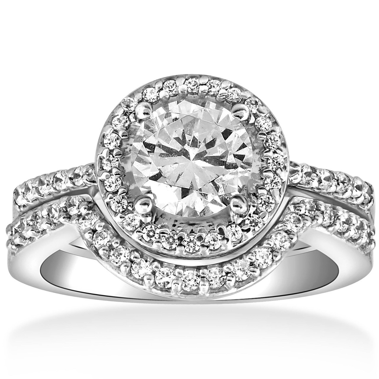 2 3/4ct Halo Diamond Engagement Wedding Ring Set 14K White Gold